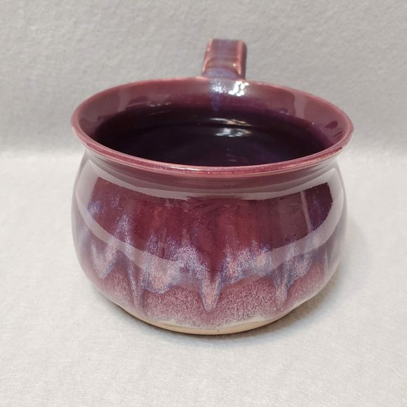 Hand Crafted Studio Pottery Soup Mug, Signed Large Coffee Cup, Purple Drip Glaze - Picture 13 of 13